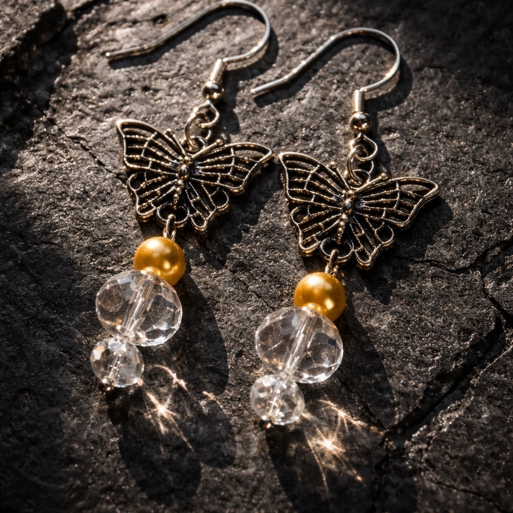 Elegant Butterfly Dangle Earrings with Crystal Accents Hypoallergenic 925 Silver